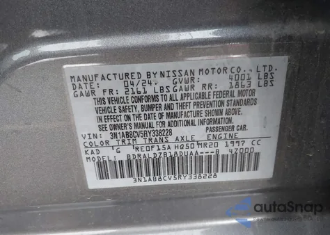 2024 Nissan Sentra Sv Xtronic Cvt z USA, uszkodzony, nr VIN 3N1AB8CV5RY338228